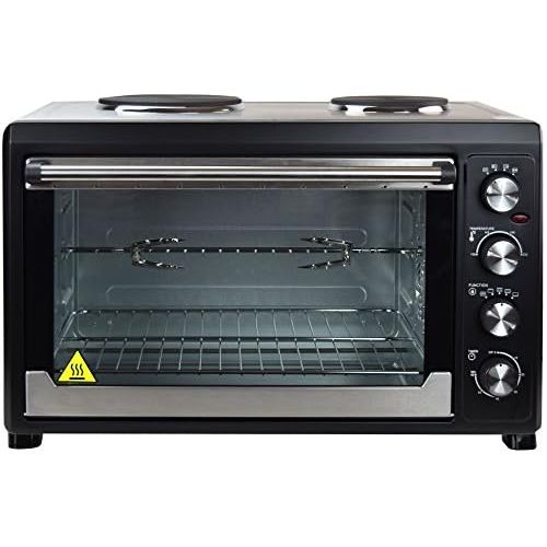  Syntrox Germany 60 Liter Mini Stand Backofen mit Umluft und Drehspiess kleinkueche Miniekueche mit 2 Kochplatten Miniofen Minibackofen Pizzaofen