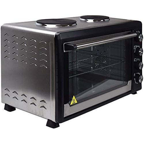  Syntrox Germany 60 Liter Mini Stand Backofen mit Umluft und Drehspiess kleinkueche Miniekueche mit 2 Kochplatten Miniofen Minibackofen Pizzaofen