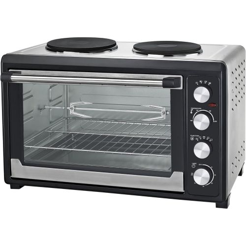  Syntrox Germany 60 Liter Mini Stand Backofen mit Umluft und Drehspiess kleinkueche Miniekueche mit 2 Kochplatten Miniofen Minibackofen Pizzaofen