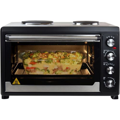  Syntrox Germany 60 Liter Mini Stand Backofen mit Umluft und Drehspiess kleinkueche Miniekueche mit 2 Kochplatten Miniofen Minibackofen Pizzaofen