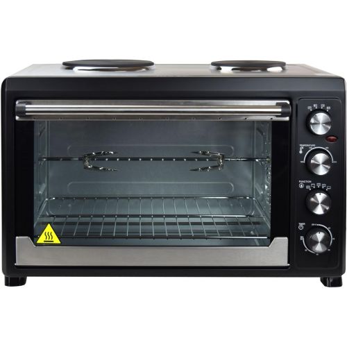  Syntrox Germany 60 Liter Mini Stand Backofen mit Umluft und Drehspiess kleinkueche Miniekueche mit 2 Kochplatten Miniofen Minibackofen Pizzaofen