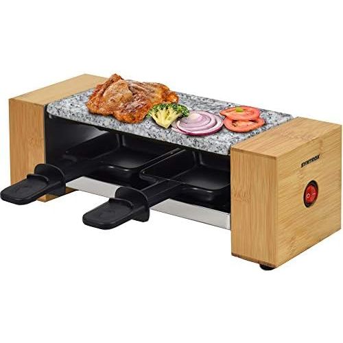  [아마존베스트]Syntrox Germany RAC-320W Biel Wood Design Raclette with Non-Stick Grill Plate and Natural Stone Plate (Hot Stone) for 2 People, Wood