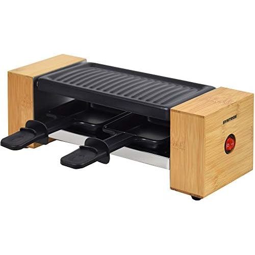  [아마존베스트]Syntrox Germany RAC-320W Biel Wood Design Raclette with Non-Stick Grill Plate and Natural Stone Plate (Hot Stone) for 2 People, Wood