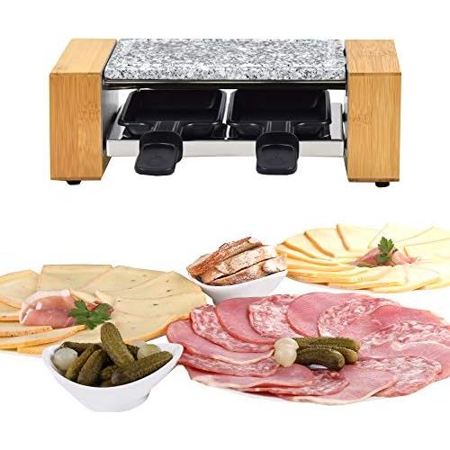  [아마존베스트]Syntrox Germany RAC-320W Biel Wood Design Raclette with Non-Stick Grill Plate and Natural Stone Plate (Hot Stone) for 2 People, Wood