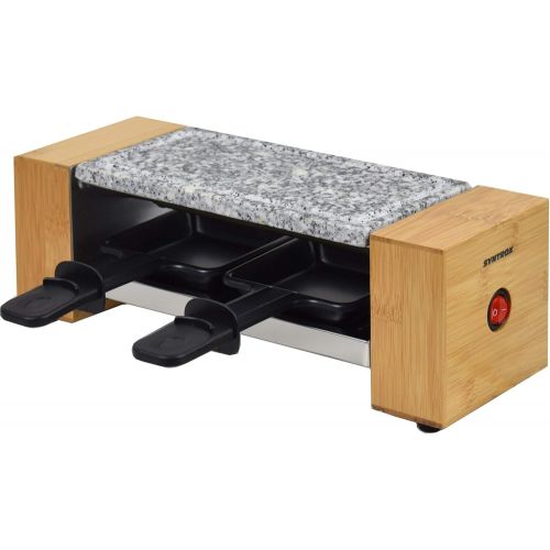  [아마존베스트]Syntrox Germany RAC-320W Biel Wood Design Raclette with Non-Stick Grill Plate and Natural Stone Plate (Hot Stone) for 2 People, Wood