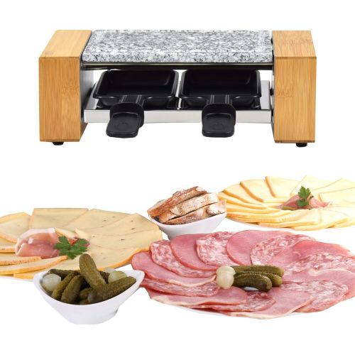  [아마존베스트]Syntrox Germany RAC-320W Biel Wood Design Raclette with Non-Stick Grill Plate and Natural Stone Plate (Hot Stone) for 2 People, Wood