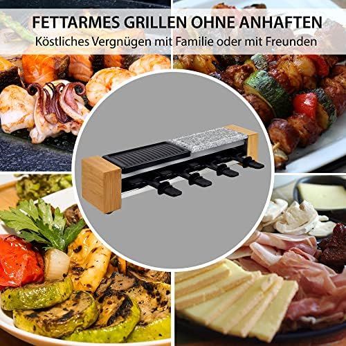  [아마존베스트]Syntrox Germany RAC-600W Corippo Raclette Grill with Non-Stick Grill Plate and Natural Stone Plate (Hot Stone) for 4 People, Wooden Design