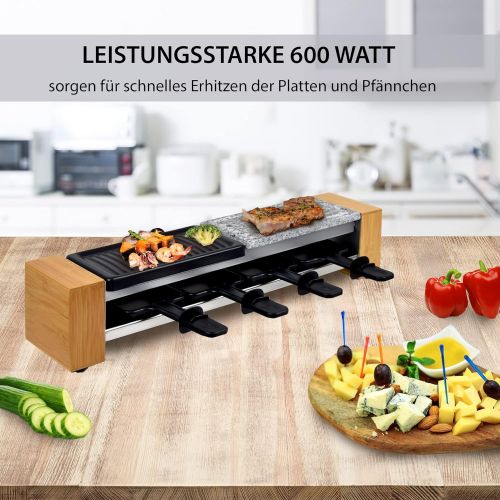  [아마존베스트]Syntrox Germany RAC-600W Corippo Raclette Grill with Non-Stick Grill Plate and Natural Stone Plate (Hot Stone) for 4 People, Wooden Design