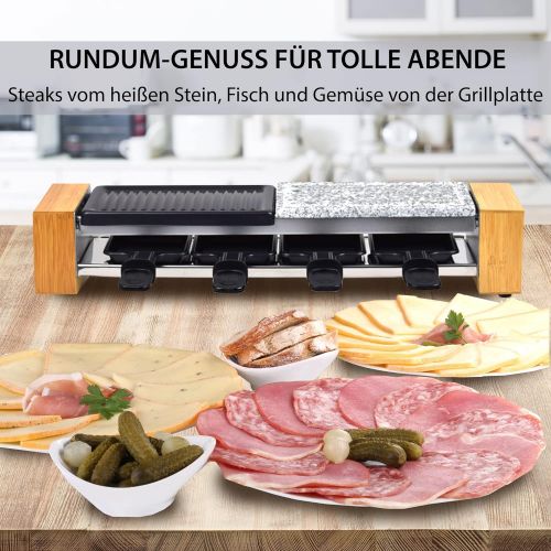  [아마존베스트]Syntrox Germany RAC-600W Corippo Raclette Grill with Non-Stick Grill Plate and Natural Stone Plate (Hot Stone) for 4 People, Wooden Design