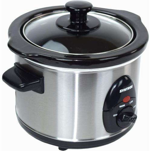  [아마존베스트]Syntrox Germany 1.5 litre stainless steel slow cooker with warming function, safety glass and removable ceramic bowl, slow cooker