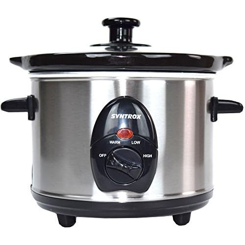  [아마존베스트]Syntrox Germany Deli SC-250M Slow Cooker 2.5 Litres Stainless Steel with Keeping Warm Function, Safety Glass and Removable Ceramic Bowl Long Melting Cooker