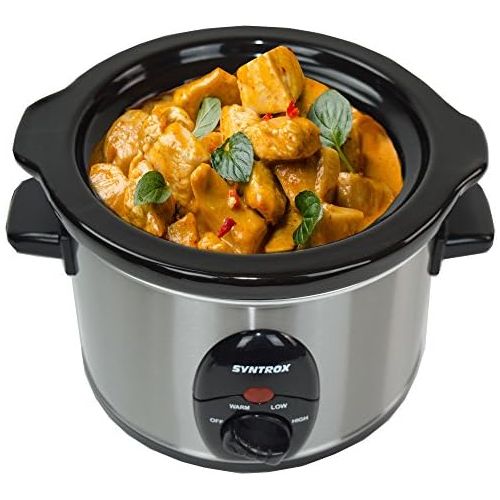  [아마존베스트]Syntrox Germany Deli SC-250M Slow Cooker 2.5 Litres Stainless Steel with Keeping Warm Function, Safety Glass and Removable Ceramic Bowl Long Melting Cooker