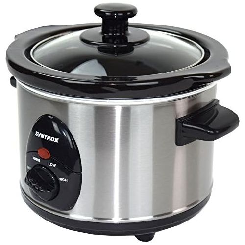  [아마존베스트]Syntrox Germany Deli SC-250M Slow Cooker 2.5 Litres Stainless Steel with Keeping Warm Function, Safety Glass and Removable Ceramic Bowl Long Melting Cooker