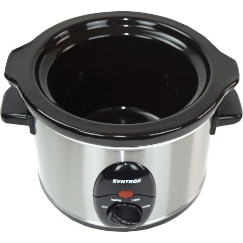  [아마존베스트]Syntrox Germany Deli SC-250M Slow Cooker 2.5 Litres Stainless Steel with Keeping Warm Function, Safety Glass and Removable Ceramic Bowl Long Melting Cooker