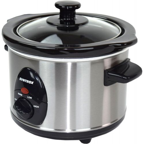  [아마존베스트]Syntrox Germany Deli SC-250M Slow Cooker 2.5 Litres Stainless Steel with Keeping Warm Function, Safety Glass and Removable Ceramic Bowl Long Melting Cooker