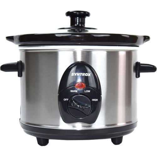  [아마존베스트]Syntrox Germany Deli SC-250M Slow Cooker 2.5 Litres Stainless Steel with Keeping Warm Function, Safety Glass and Removable Ceramic Bowl Long Melting Cooker