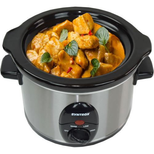  [아마존베스트]Syntrox Germany Deli SC-250M Slow Cooker 2.5 Litres Stainless Steel with Keeping Warm Function, Safety Glass and Removable Ceramic Bowl Long Melting Cooker