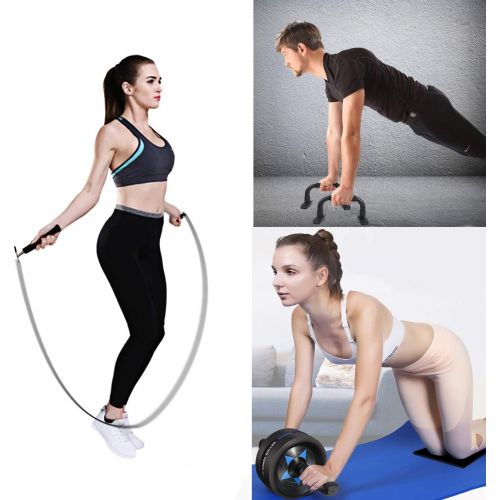  [아마존 핫딜]  [아마존핫딜]Syntus Upgraded 6-in-1 AB Wheel Roller with Knee Pad Push Up Bars Handles Grips Adjustable Skipping Jump Rope, Home Gym Workout Exercise Equipment for Men Women Boxing MMA Fitness