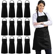 Syntus 12 Pack Adjustable Bib Apron Waterdrop Resistant with 2 Pockets Cooking Kitchen Aprons for BBQ Drawing, Women Men Chef, Black: Kitchen & Dining