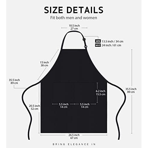  Syntus 12 Pack Adjustable Bib Apron Waterdrop Resistant with 2 Pockets Cooking Kitchen Aprons for BBQ Drawing, Women Men Chef, Black: Kitchen & Dining