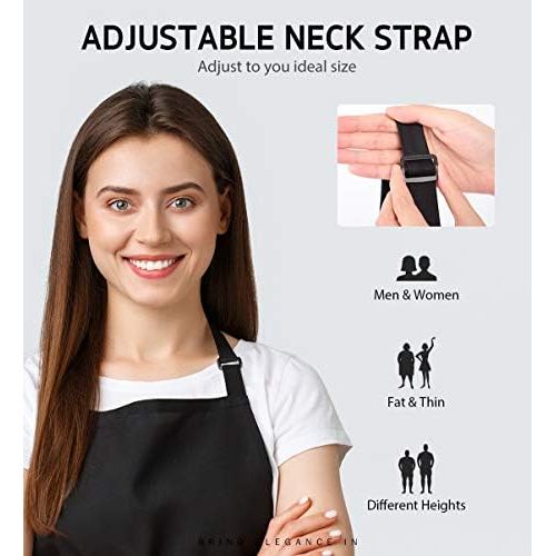  Syntus 12 Pack Adjustable Bib Apron Waterdrop Resistant with 2 Pockets Cooking Kitchen Aprons for BBQ Drawing, Women Men Chef, Black: Kitchen & Dining