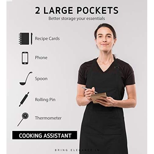  Syntus 12 Pack Adjustable Bib Apron Waterdrop Resistant with 2 Pockets Cooking Kitchen Aprons for BBQ Drawing, Women Men Chef, Black: Kitchen & Dining