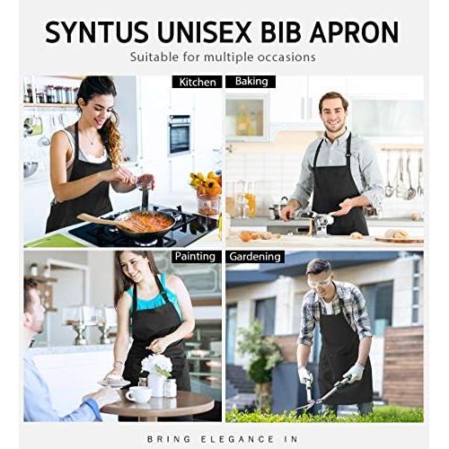  Syntus 12 Pack Adjustable Bib Apron Waterdrop Resistant with 2 Pockets Cooking Kitchen Aprons for BBQ Drawing, Women Men Chef, Black: Kitchen & Dining