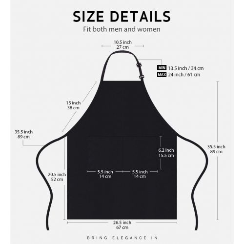  Syntus 12 Pack Adjustable Bib Apron Waterdrop Resistant with 2 Pockets Cooking Kitchen Aprons for BBQ Drawing, Women Men Chef, Black: Kitchen & Dining