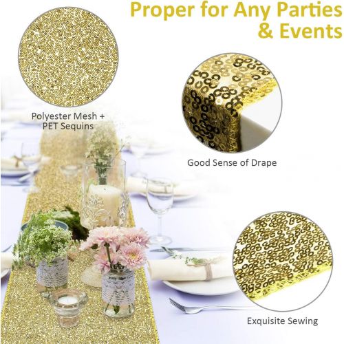  [아마존베스트]Syntus Sequin Table Runner Gold, 2 Pack 12 x 72 inch Glitter Gold Table Runner Rectangle for Graduation Party Supplies Decorations Wedding, Birthday & Baby Shower