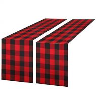 [아마존베스트]Syntus 2 Pack Buffalo Check Table Runner Cotton-Polyester Blend Handmade Black and White Plaid for Family Dinner, Outdoor or Indoor Parties, Thanksgiving, Christmas & Gathering