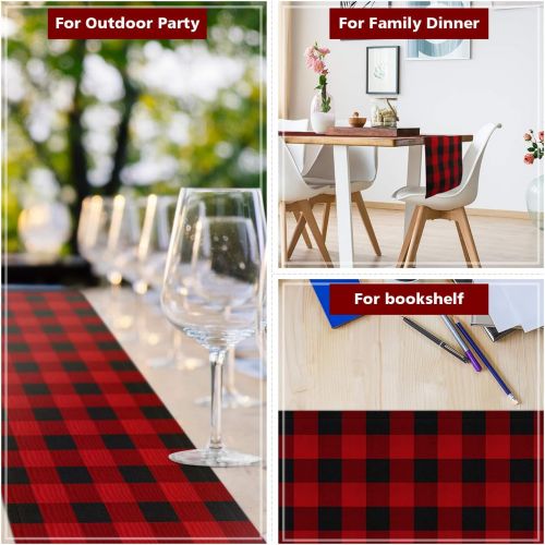  [아마존베스트]Syntus 2 Pack Buffalo Check Table Runner Cotton-Polyester Blend Handmade Black and White Plaid for Family Dinner, Outdoor or Indoor Parties, Thanksgiving, Christmas & Gathering