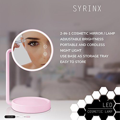  Lighted Makeup Mirror | Vanity Mirror LED Lighted | Cosmetic Mirror LED Lighted | Desk makeup lamp by Syrinx (Pink)