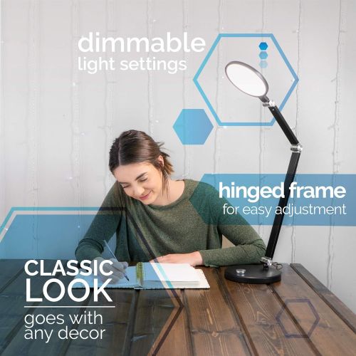  Syrinx Dimmable LED Desk Lamp, Stylish Metal with 3 Large Hinges, 5 Color Modes, 6 Brightness Levels, for Office or Bedside Table