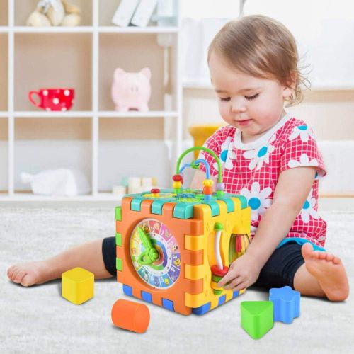  Sytle-Carry Baby Activity Cube Toddler Toys - 6 in 1 Shape Sorter Toys Baby Activity Play Centers for Kids Infants Educational Musci Play Cube Preschool Toys for 1 2 Years Old Boys & Girls(Bat