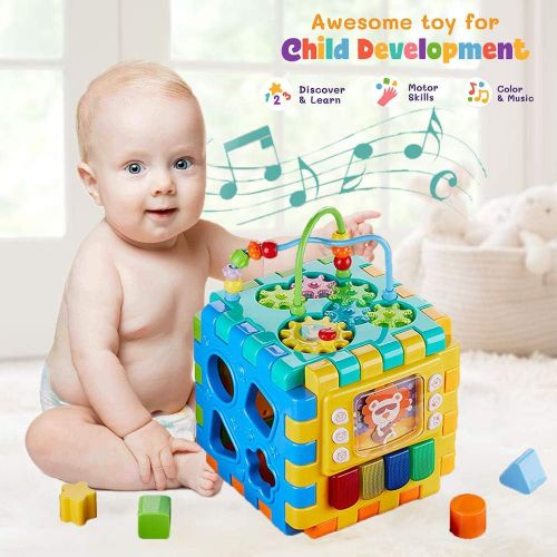  Sytle-Carry Baby Activity Cube Toddler Toys - 6 in 1 Shape Sorter Toys Baby Activity Play Centers for Kids Infants Educational Musci Play Cube Preschool Toys for 1 2 Years Old Boys & Girls(Bat