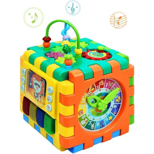  Sytle-Carry Baby Activity Cube Toddler Toys - 6 in 1 Shape Sorter Toys Baby Activity Play Centers for Kids Infants Educational Musci Play Cube Preschool Toys for 1 2 Years Old Boys & Girls(Bat