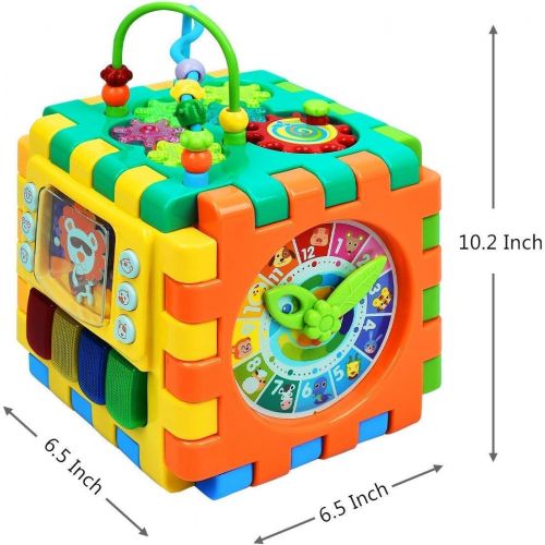  Sytle-Carry Baby Activity Cube Toddler Toys - 6 in 1 Shape Sorter Toys Baby Activity Play Centers for Kids Infants Educational Musci Play Cube Preschool Toys for 1 2 Years Old Boys & Girls(Bat