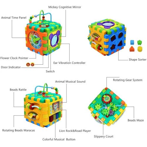  Sytle-Carry Baby Activity Cube Toddler Toys - 6 in 1 Shape Sorter Toys Baby Activity Play Centers for Kids Infants Educational Musci Play Cube Preschool Toys for 1 2 Years Old Boys & Girls(Bat