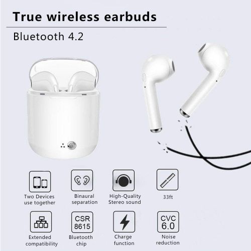  Szjsl Bluetooth Headset, Wireless Sports Mini in-Ear Noise Reduction and Sweat Comfort with Microphone Charging bin Headphones, Compatible with All Bluetooth Devices Smartphone iOS and S