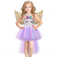 Szytypyl Baby Girl Unicorn Costume Pageant 3D Flower Princess Party Tutu Dress with Wings