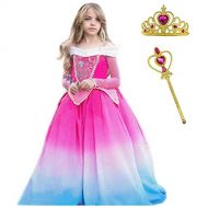 Szytypyl Sleeping Beauty Princess Aurora Long Dress for Girls Party Halloween Costume Birthday Gowns Cosplay