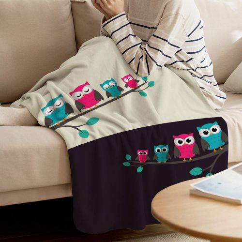  T&H Home Fuzzy Weighted Blanket Day and Night Colorful Owl Warm Flannel Throw Blanket for Baby Girls Boys Adult Home Office Sofa Chair Cars 50x80