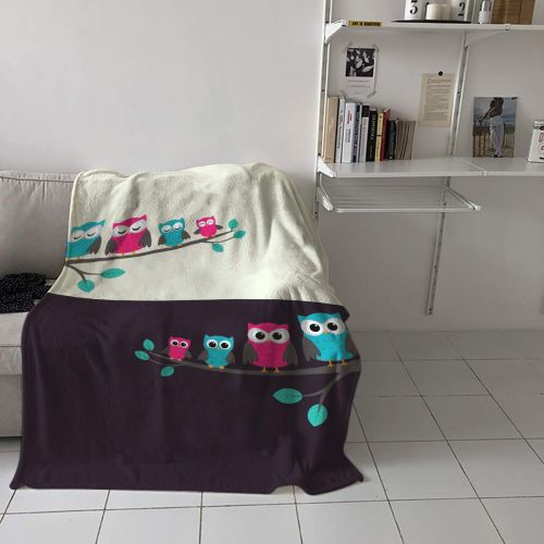  T&H Home Fuzzy Weighted Blanket Day and Night Colorful Owl Warm Flannel Throw Blanket for Baby Girls Boys Adult Home Office Sofa Chair Cars 50x80