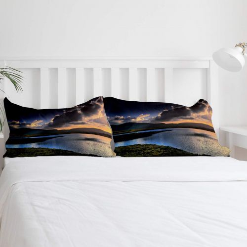  T&H Home Duvet Cover Set Full Size Funny Animal - Little Naughty Wet Dog Bite The Squirt Gun 4 Piece Bedding Set with Flat Sheet/Pillowcase - Breathable Twill Plush with Modern Art