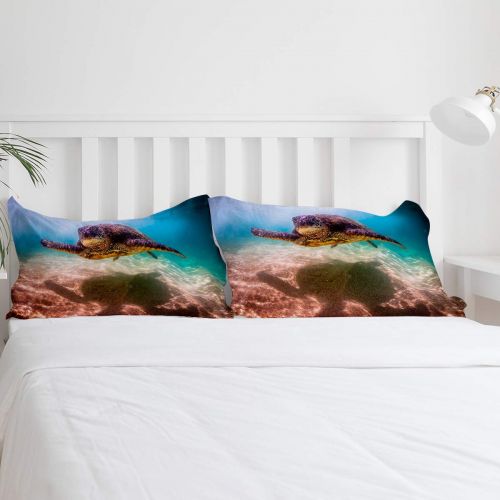  T&H Home Duvet Cover Set Full Size Funny Animal - Little Naughty Wet Dog Bite The Squirt Gun 4 Piece Bedding Set with Flat Sheet/Pillowcase - Breathable Twill Plush with Modern Art