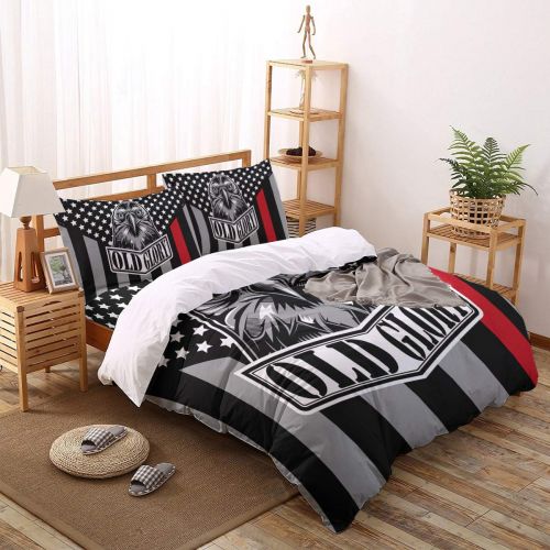  T&H Home Duvet Cover Set Full Size Funny Animal - Little Naughty Wet Dog Bite The Squirt Gun 4 Piece Bedding Set with Flat Sheet/Pillowcase - Breathable Twill Plush with Modern Art