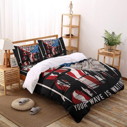  T&H Home Duvet Cover Set Full Size Funny Animal - Little Naughty Wet Dog Bite The Squirt Gun 4 Piece Bedding Set with Flat Sheet/Pillowcase - Breathable Twill Plush with Modern Art