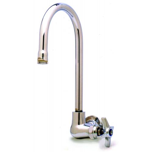  T&S Brass B-0310 Single Pantry Faucet, Wall Mount, Rigid Gooseneck, Four-Arm Handle, 1/2-Inch Npt Female Inlet