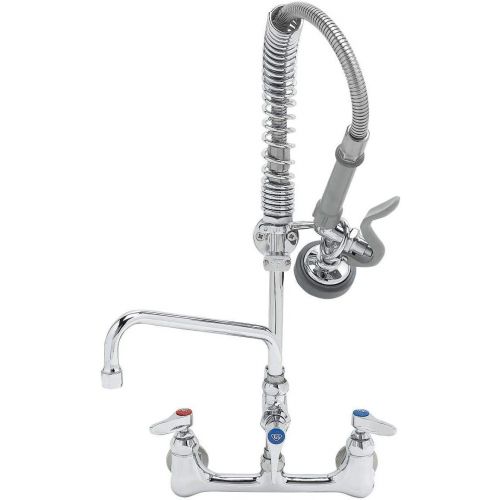  T&S Brass MPZ-8WLN-06 Mini Pre Rinse Faucet. 8 Wall Mount with 6 Swing Nozzle, Lever Handles, and Wall Bracket