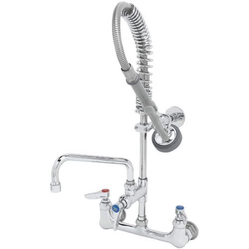  T&S Brass MPZ-8WLN-06 Mini Pre Rinse Faucet. 8 Wall Mount with 6 Swing Nozzle, Lever Handles, and Wall Bracket